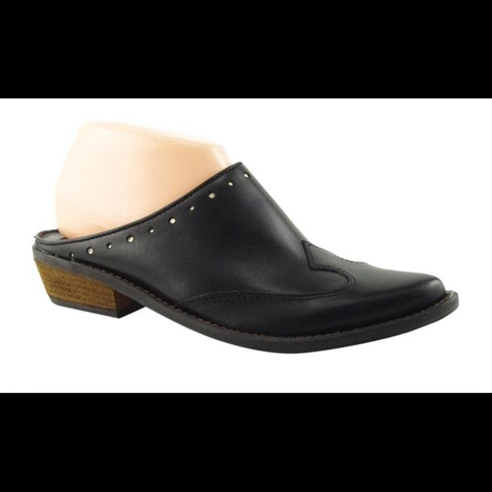 LUCKY BRAND Sz 7 Black Cala Leather Pointy Toe Mules Slip On Slides